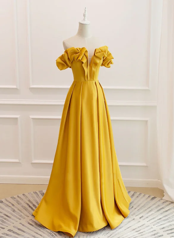 Yellow Satin A-line Sweetheart Off Shoulder Party Dress, Yellow Long Prom Dress Tunics Mesh breathable Yellow Satin A-line Sweetheart Off Shoulder Party Dress, Yellow Long Prom Dress Tunics Mesh breathable