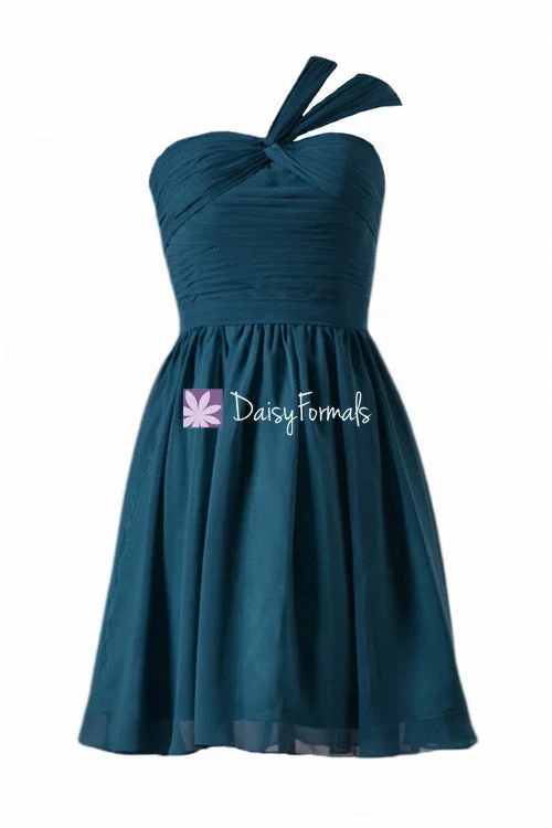 Beautiful Mini Bridesmaids Dress Rich Teal Cocktail Chiffon Party Dress (BM731N) Crew Neckline Sporty