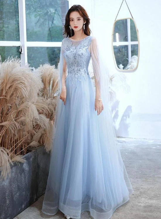 Blue Tulle with Lace Elegant A-line New Sytle Party Dress Prom Dress, Blue Formal Dress Tunics Corduroy durable