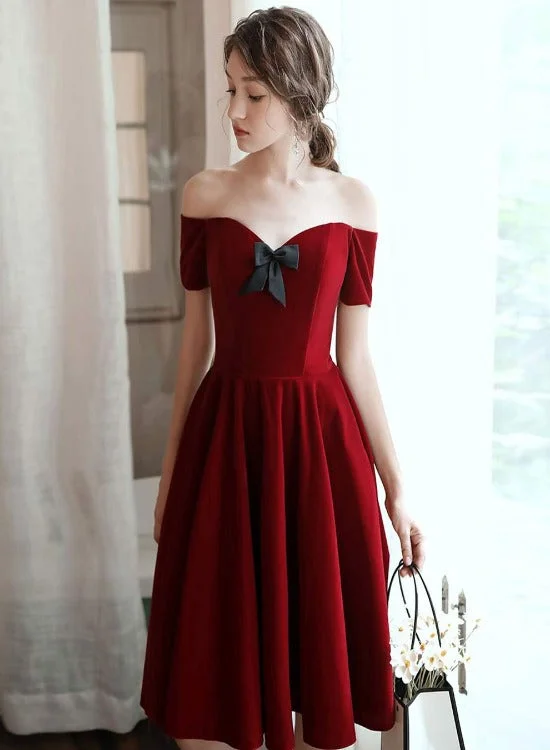 Dark Red Velvet Party Dress Short Homecoming Dress, Wine Red Formal Dress Tunics Yoga stretchy