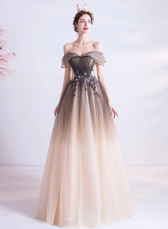 Gradient Sweetheart A-line Long Prom Dress Formal Dress, Off Shoulder Party Dress Tunics Luxurious high-end