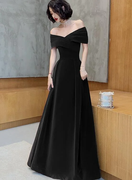 Off Shoulder Velvet Floor Length Sweetheart Evening Dress, A-line Long Prom Dress sweetheart Neckline Romantic