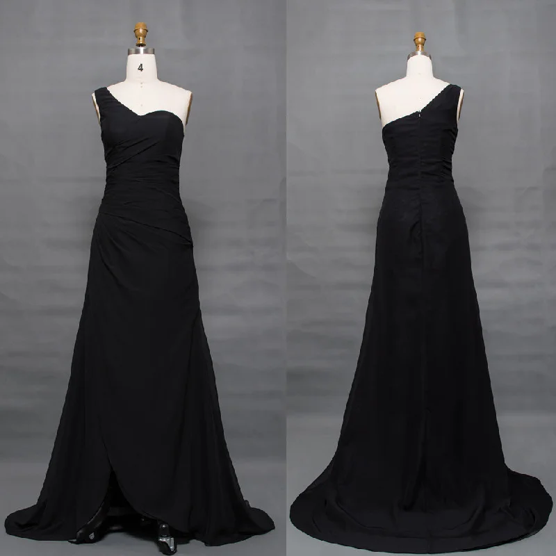 One shoulder black formal evening dresses long Tunics Review highly