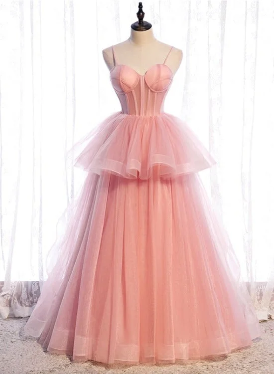 Pink Tulle Sweetheart Straps Long Formal Dresses, Pink Layers Party Dresses Tunics Cozy comfortable