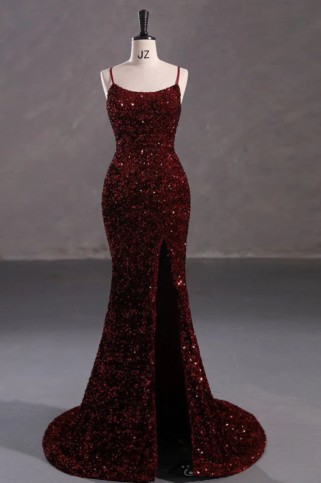 Slim Burgundy Shimmery Open Back Formal Prom Evening Dress sweetheart Neckline Romantic