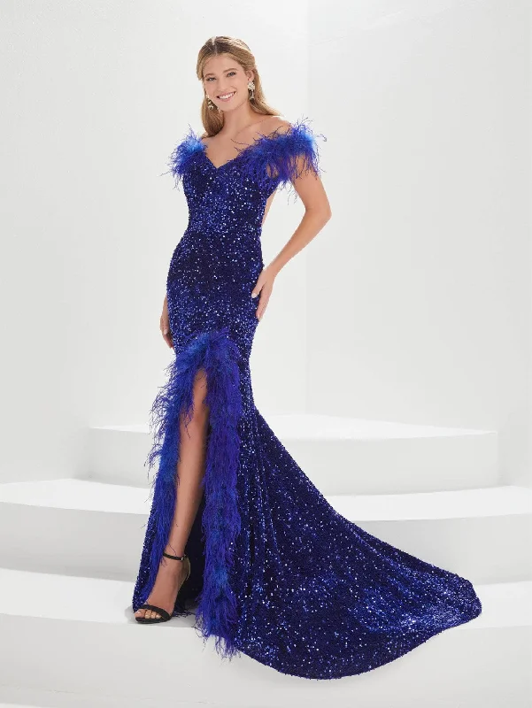 Tiffany Designs - 16004 Feather Details Evening Dresses Peplum Ruffle Cocktail