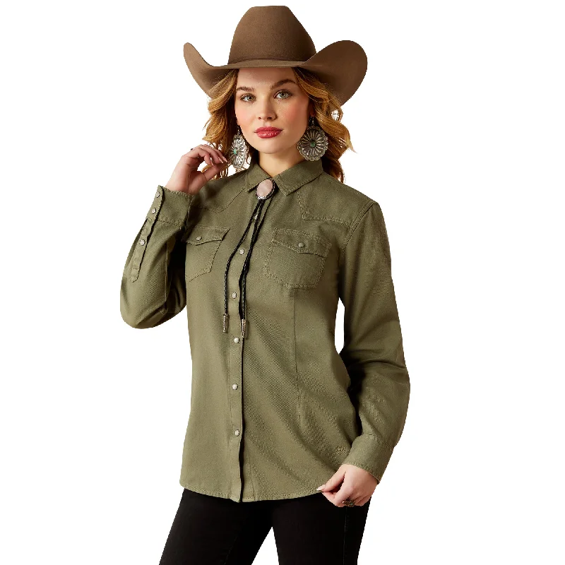 Ariat Ladies REAL Jurlington Sea Spray Snap Button Shirt 10053948 Solid Print Embellished Ariat Ladies REAL Jurlington Sea Spray Snap Button Shirt 10053948 Solid Print Embellished