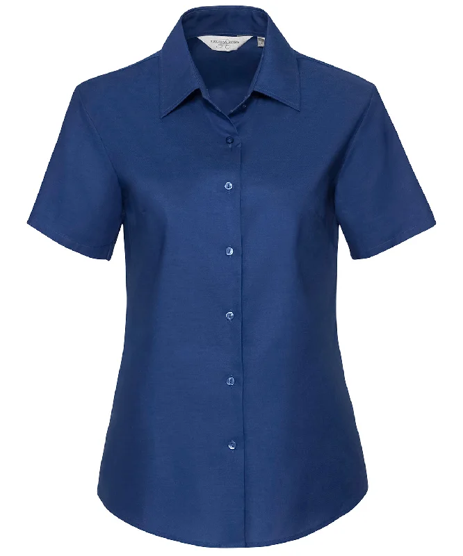 Bright Royal - Women's short sleeve Oxford shirt Denim Fabric Leather Fabric Suede Fabric Bright Royal - Women's short sleeve Oxford shirt Denim Fabric Leather Fabric Suede Fabric