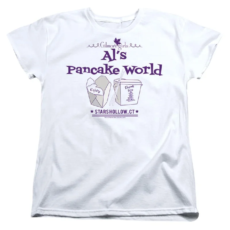 Gilmore Girls Al's Pancake World Women's 18/1 Cotton Short-Sleeve T-Shirt Silk Blend Satin Velvet Gilmore Girls Al's Pancake World Women's 18/1 Cotton Short-Sleeve T-Shirt Silk Blend Satin Velvet