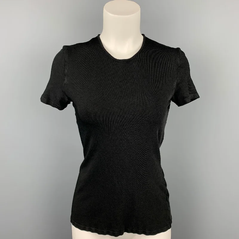 RALPH LAUREN Collection Size M Black Rayon T-Shirt Polka Dot Checkered Tartan