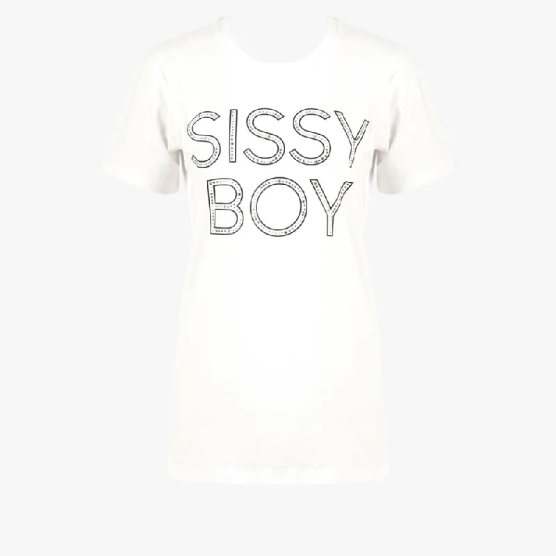 Sissy Boy Womens Multi Technique Short Sleeve Tee White Wool Fabric Cashmere Fabric Tweed Fabric Sissy Boy Womens Multi Technique Short Sleeve Tee White Wool Fabric Cashmere Fabric Tweed Fabric