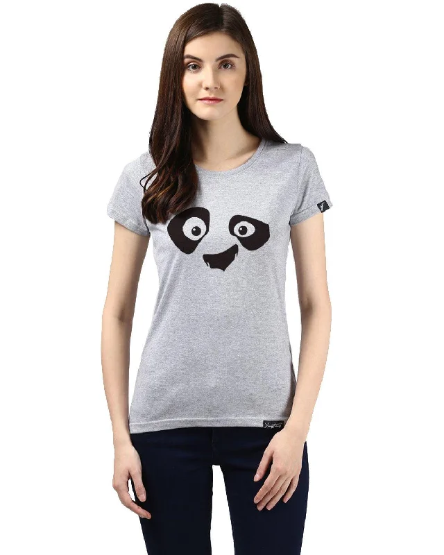 Womens Half Sleeve Pandaeyes Printed Grey Color Tshirts Zippered Front Buttoned Front Snap Front Womens Half Sleeve Pandaeyes Printed Grey Color Tshirts Zippered Front Buttoned Front Snap Front