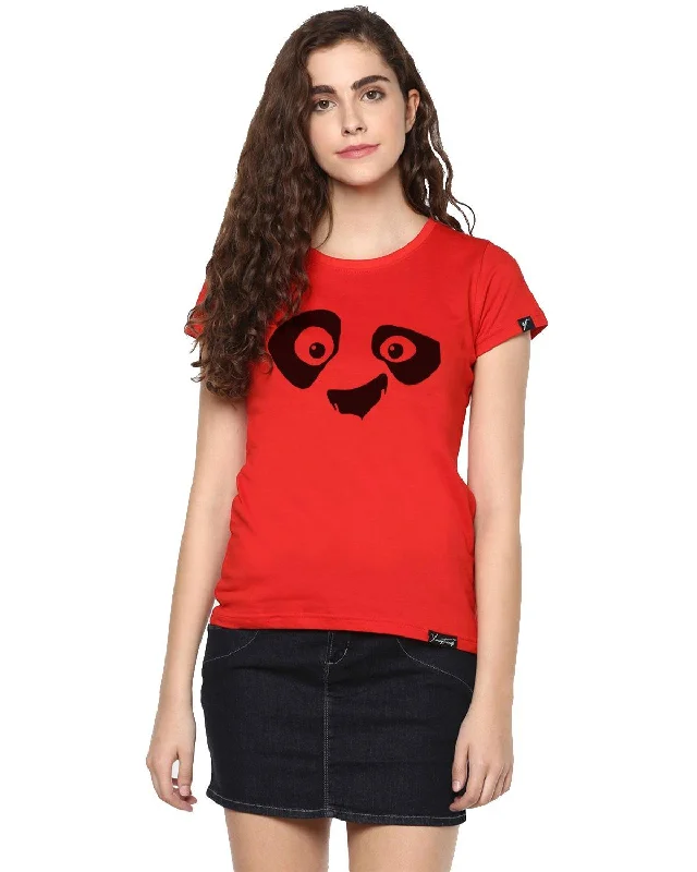 Womens Half Sleeve Pandaeyes Printed Red Color Tshirts Chenille Fabric Brocade Fabric Lace Fabric Womens Half Sleeve Pandaeyes Printed Red Color Tshirts Chenille Fabric Brocade Fabric Lace Fabric