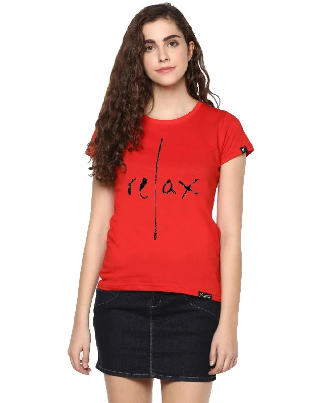 Womens Half Sleeve Relax Printed Red Color Tshirts Cashmere Blend Cotton Blend Poly Blend Womens Half Sleeve Relax Printed Red Color Tshirts Cashmere Blend Cotton Blend Poly Blend