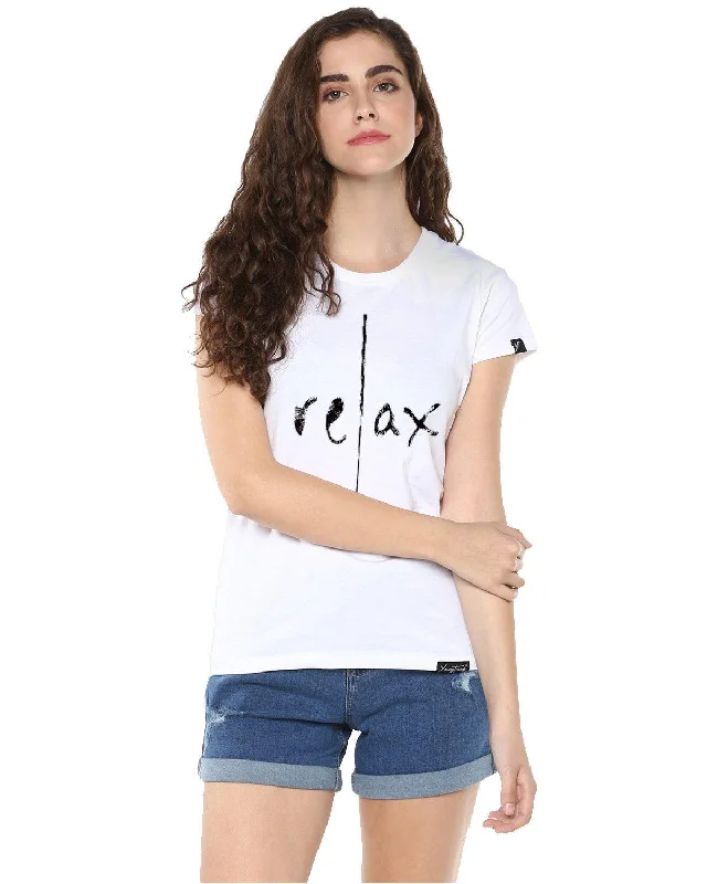 Womens Half Sleeve Relax Printed White Color Tshirts Iron Safe Non-Iron Wrinkle Free Womens Half Sleeve Relax Printed White Color Tshirts Iron Safe Non-Iron Wrinkle Free