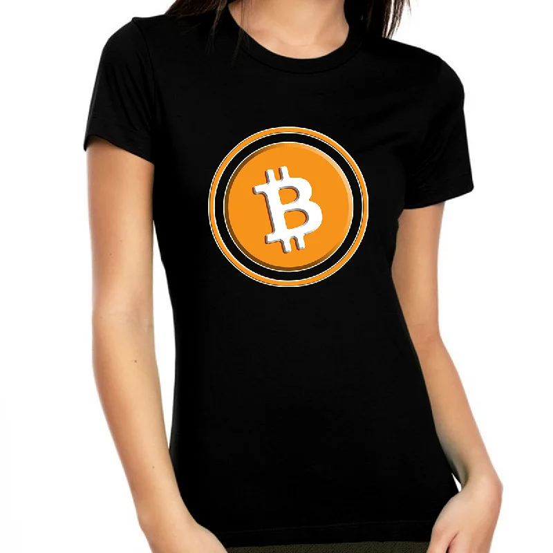 Bitcoin Shirt for Women Bitcoin Logo Crypto Shirt Cryptocurrency Bitcoin Gift BTC Bitcoin Graphic Tees Ribbed T-Shirt High Neck Heavyweight