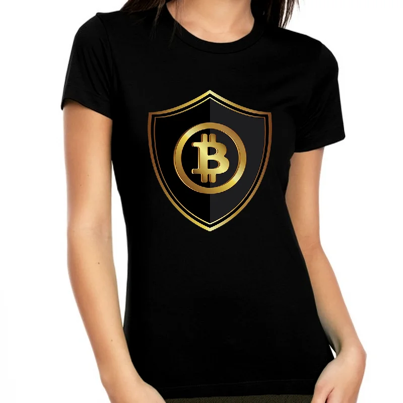 Bitcoin Shirt for Women Bitcoin Logo Womens Crypto Shirt Bitcoin Gift BTC Cryptocurrency Bitcoin Shield Ribbed T-Shirt High Neck Heavyweight