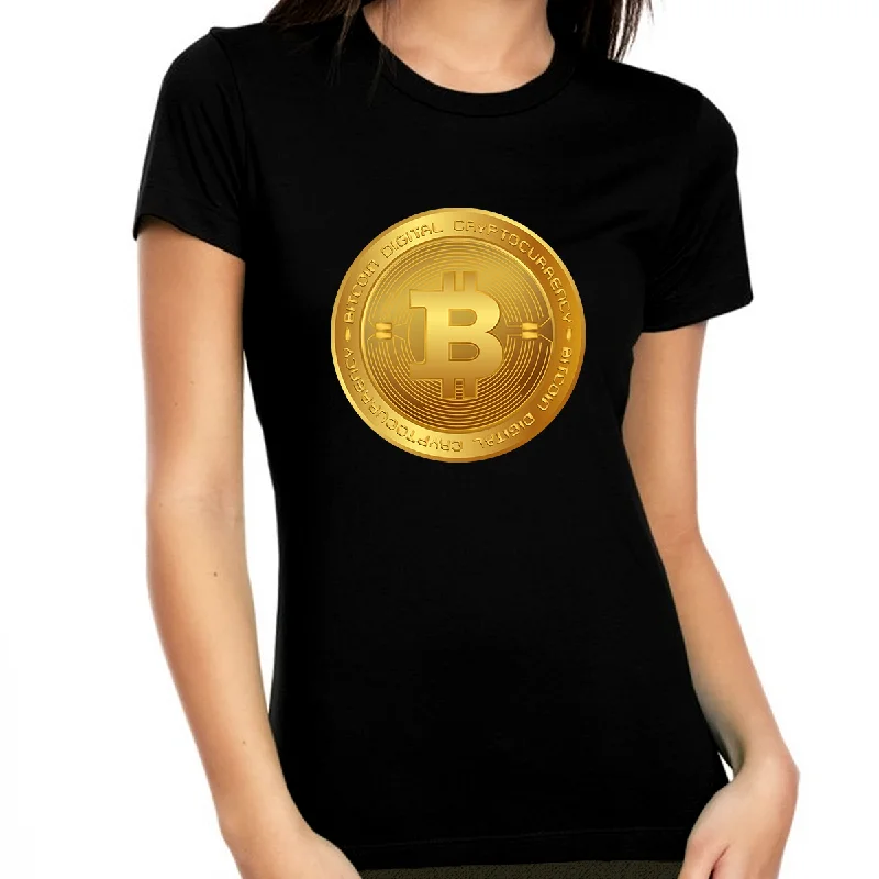 Bitcoin Shirt for Women Bitcoin Logo Womens Crypto Shirt Cryptocurrency Bitcoin Gift BTC Bitcoin Clothing V-Neck T-Shirt Long Sleeve Cotton