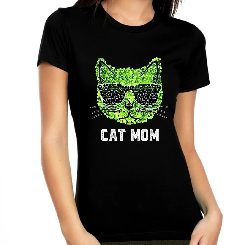 Cat Mom Shirt - Funky Cat Shirt - Cat Shirts for Women Cat Mom Gifts for Women Cat Lover Shirts Plaid T-Shirt Polka Dot Checkered