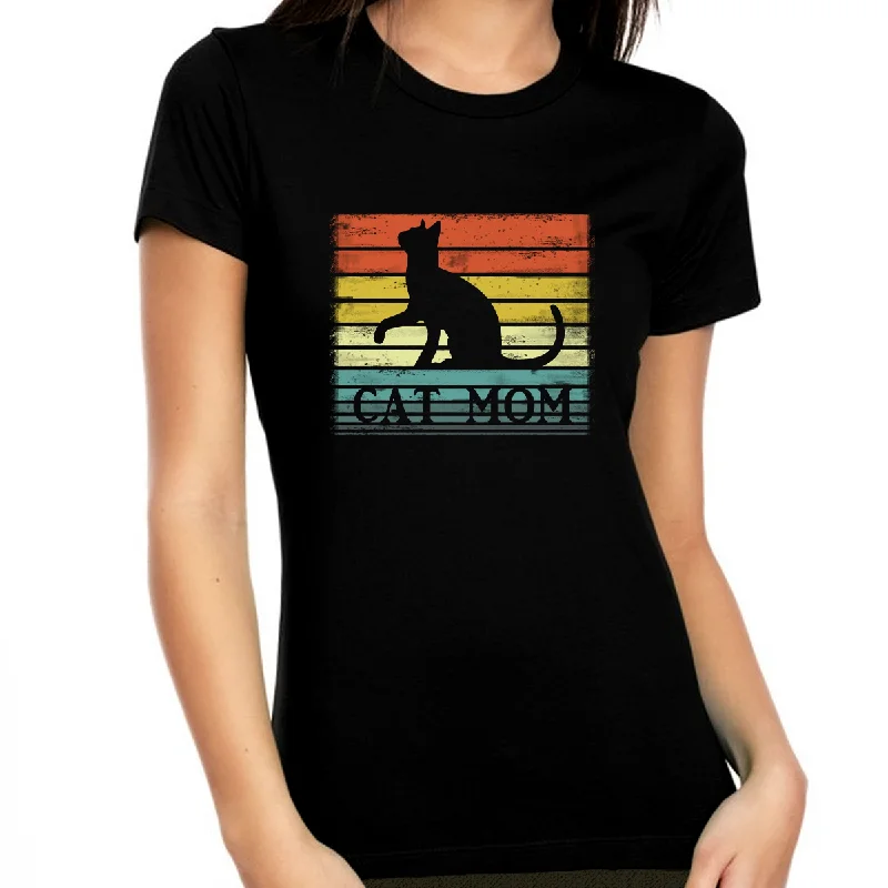 Cat Mom Shirt - Funny Cat Shirts - Cat Mom Gifts for Women - Cat Shirt Womens Graphic Tees Vintage Cat Modern Contemporary Chic