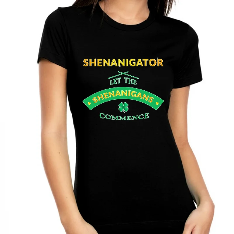 Irish Shirt for Women St Patricks Day T-Shirt Saint Patrick's Day Shirts Lucky Irish SHENANIGATOR Houndstooth Herringbone Solid