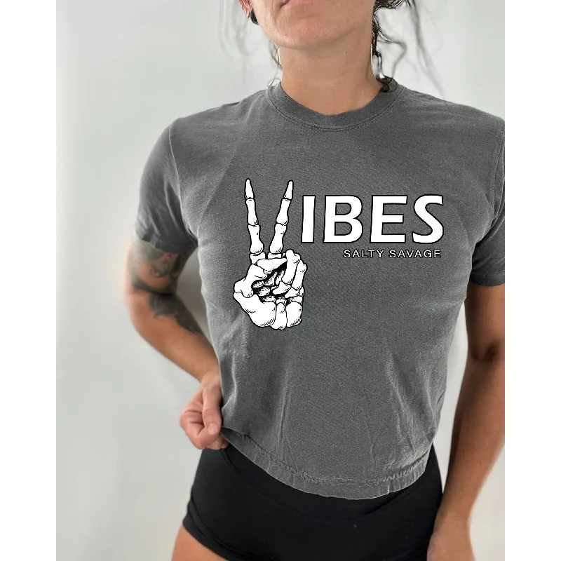 Salty Savage Ladies "VIBES" Crop Tee Lace Blend Ribbed Blend Corduroy Blend