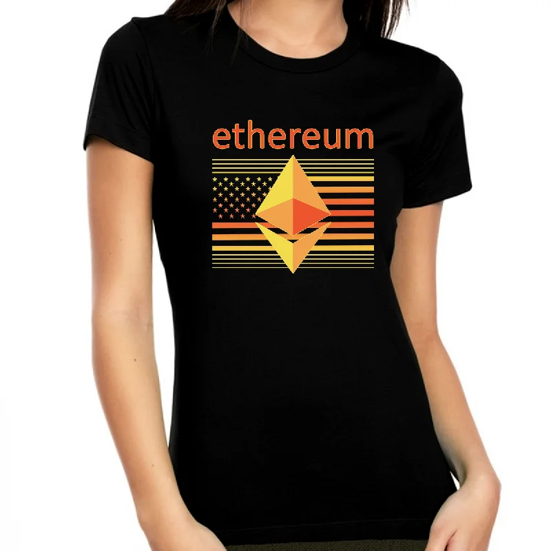 USA Ethereum Shirts for Women Crypto Gifts Ethereum Shirt ETH Blockchain Crypto Shirts Crypto Ethereum Shirt Satin Fabric Silk Fabric Chiffon Fabric