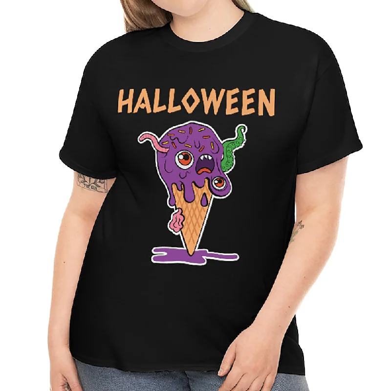 Mad Ice Cream Halloween Shirts Women Plus Size Spooky Food Halloween Costumes for Plus Size Women Fleece Fabric Down Fabric Feather Fabric