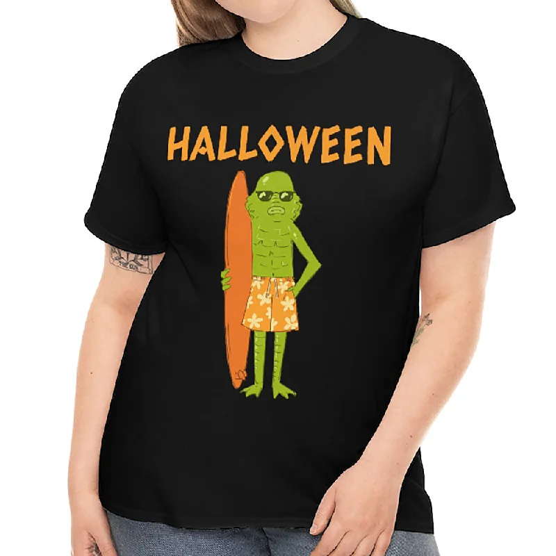 Monster Surfer Funny Halloween T Shirts for Women Plus Size 1X 2X 3X 4X 5X Plus Size Halloween Costumes for Women Cashmere Blend Cotton Blend Poly Blend