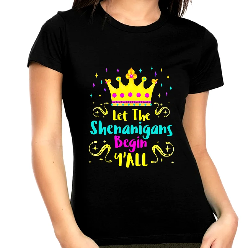 Plus Size Mardi Gras Shirts for Women Let The Shenanigans Begin Yall Plus Size Mardi Gras Outfit for Women Spandex Blend Rayon Blend Denim Blend