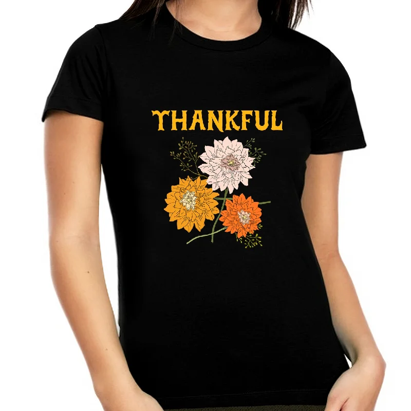 Plus Size Thanksgiving Shirts for Women Plus Size Thankful Shirts for Women Fall Flower Tshirts for Women Chenille Blend Fleece Blend Nylon Blend