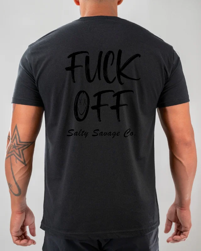 Salty Savage Unisex “Fuck Off” Tee | Black/Black Handmade Hand-knitted Hand-woven