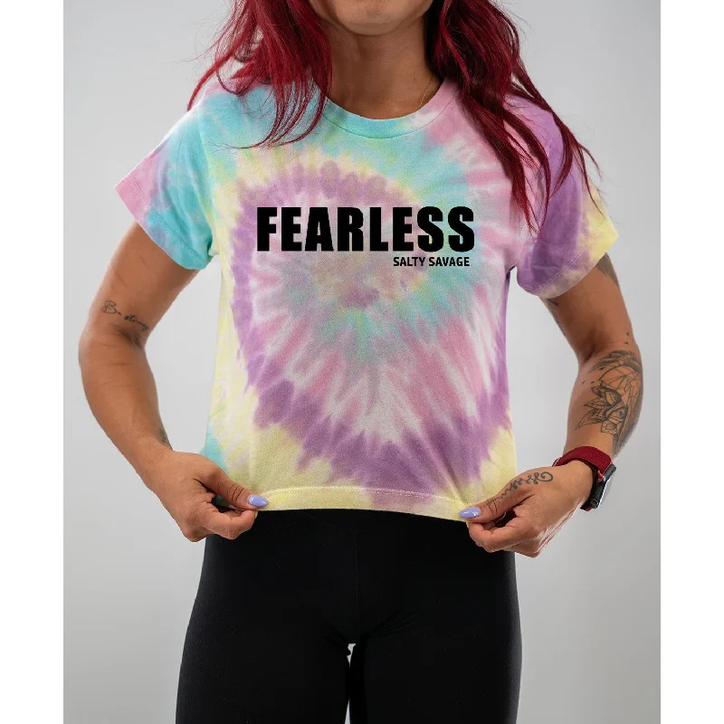 Salty Savage Ladies "FEARLESS" Spiral Tie Dye Crop Tee Knit Fabric Woven Fabric Fleece Fabric