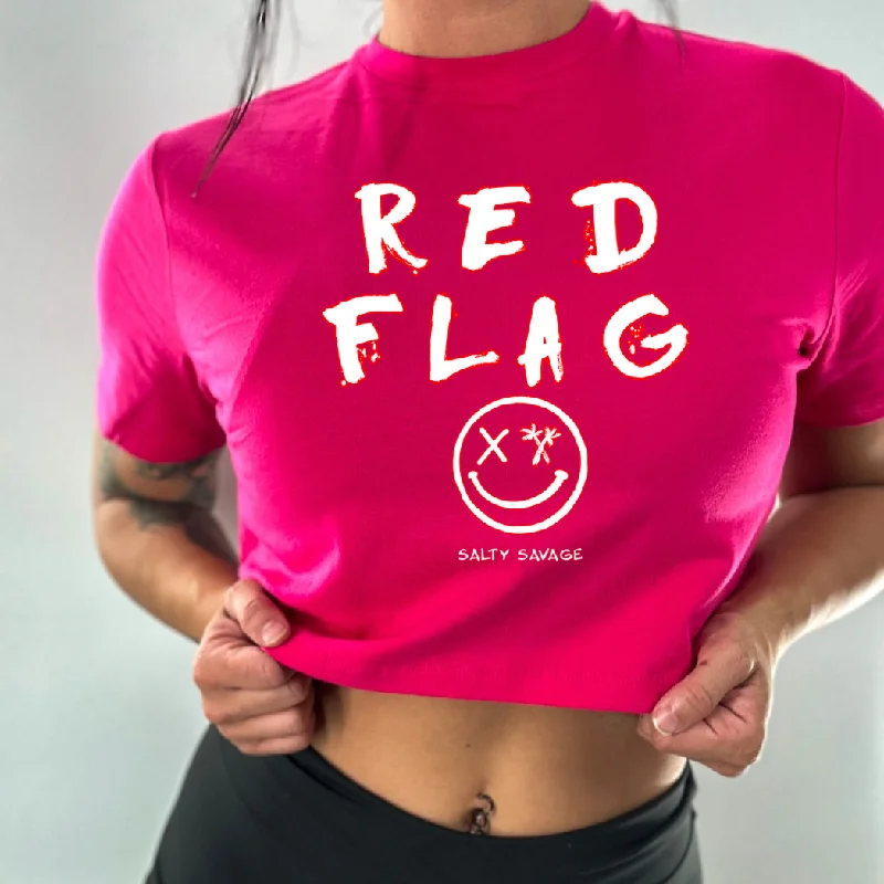 Salty Savage Ladies "RED FLAG" Performance Crop Tee Elasticated Padded Insulated