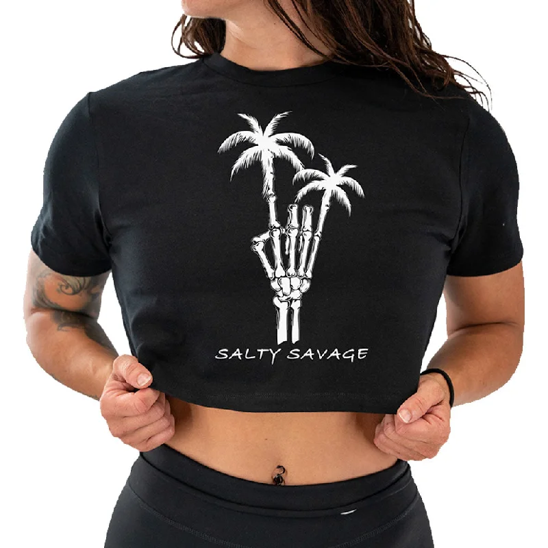 Salty Savage Ladies "Rock On" Performance Crop Tee Jersey Fabric Tulle Fabric Batik Fabric