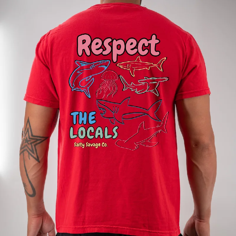 Salty Savage "Respect the Locals Shark" Pocket Tee Satin Blend Silk Blend Wool Blend