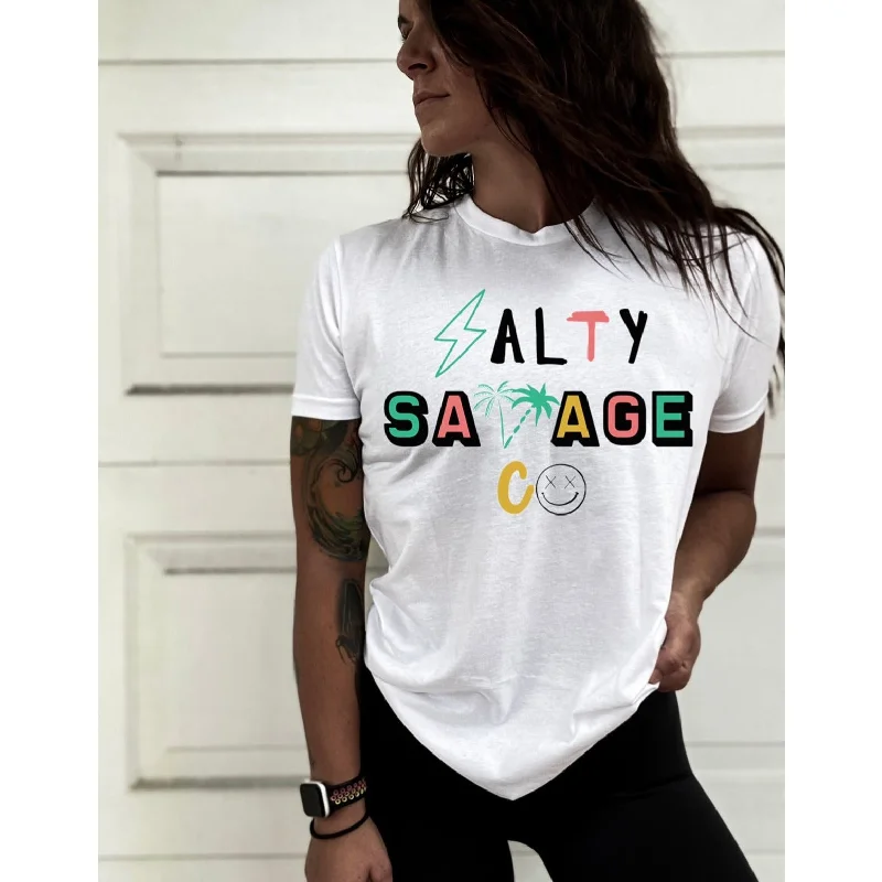 Salty Savage Unisex "90’s Logo" Tee | Beach Edition Spandex Blend Rayon Blend Denim Blend