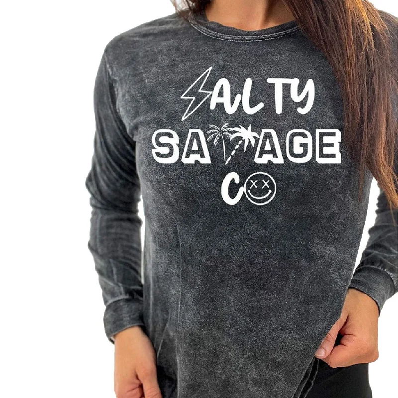 Salty Savage Unisex "90's Logo" Long Sleeve Tee Chenille Blend Fleece Blend Nylon Blend