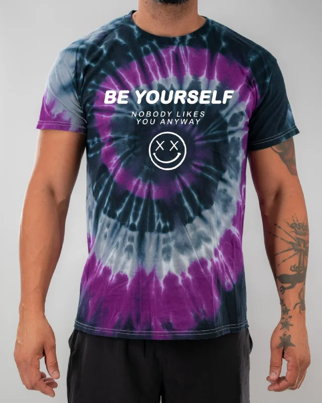 Salty Savage Unisex "Be Yourself, Nobody Likes You Anyway" Spiral Tie Dye Tee Chenille Brocade Lace