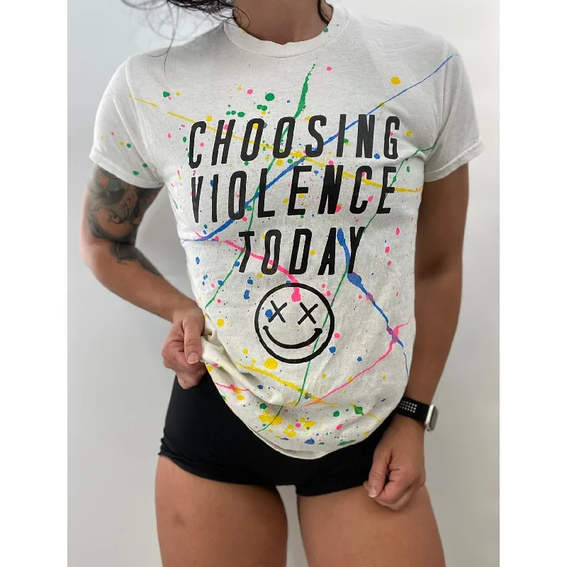 Salty Savage Unisex "CHOOSING VIOLENCE TODAY" Paint Splatter Tee Rayon Fabric Velvet Fabric Corduroy Fabric