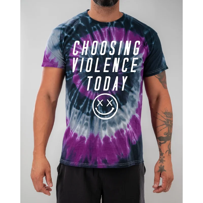 Salty Savage Unisex "CHOOSING VIOLENCE TODAY" Spiral Tie Dye Tee Iron Safe Non-Iron Wrinkle Free