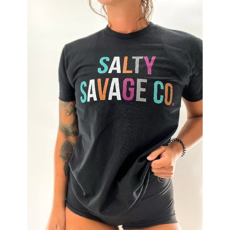 Salty Savage Unisex “Color Blocked Brand” Tee Welt Pockets Slit Pockets