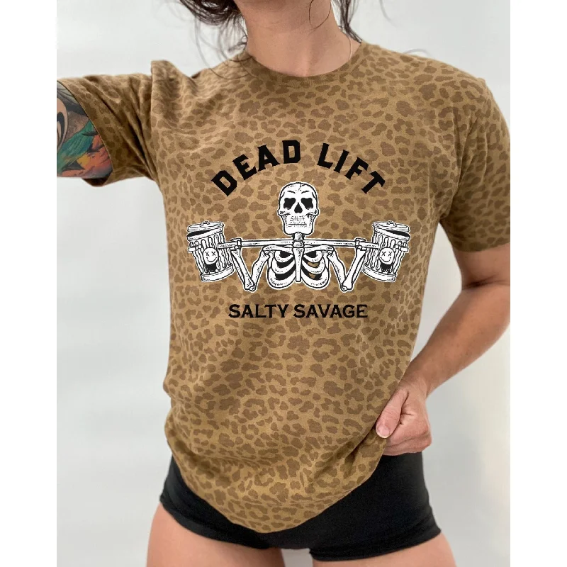 Salty Savage Unisex “Dead Lift” Tee | Brown Leopard Terry Blend Velvet Blend Canvas Blend