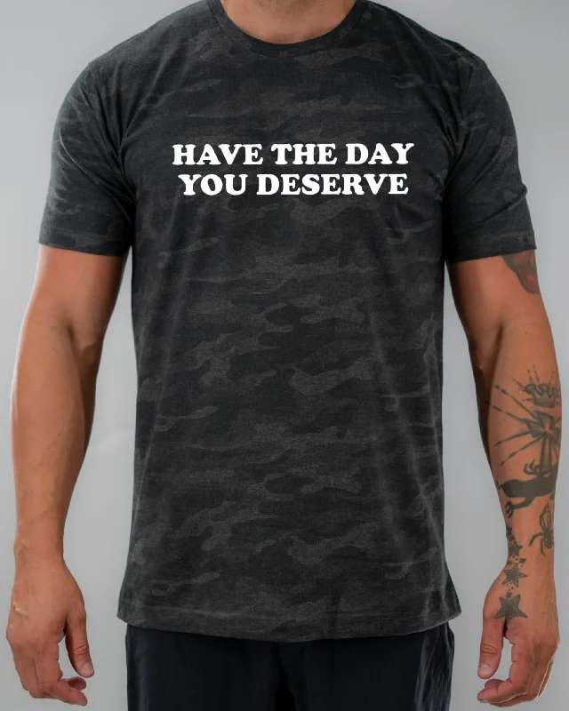 Salty Savage Unisex "HAVE THE DAY YOU DESERVE" 100% Cotton Tee Ribbed Striped Patterned