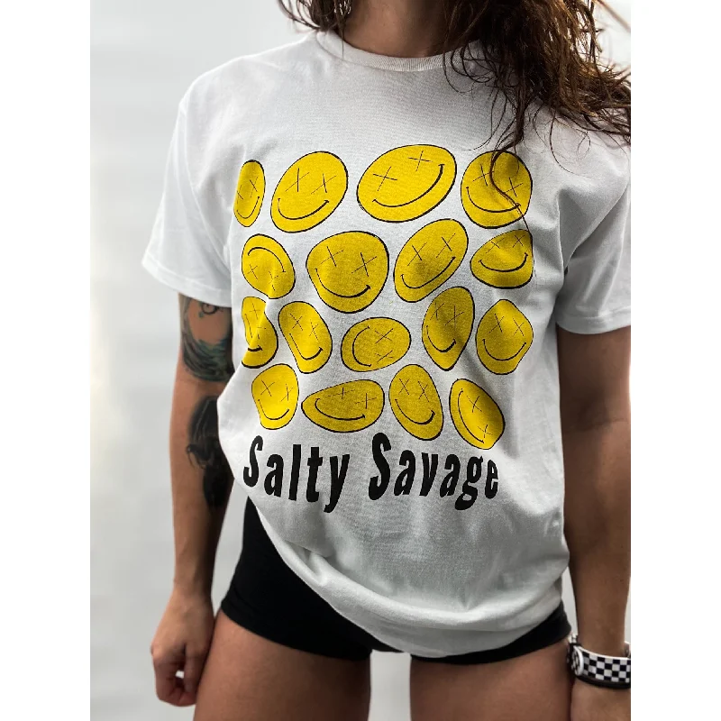 Salty Savage Unisex I’m So Wavy Yellow Smile Tee | White Modern Contemporary Chic