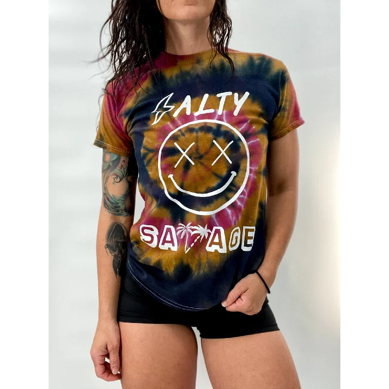 Salty Savage Unisex "OG Smile 90’s Summer" Tie Dye Tee Mesh Canvas Denim