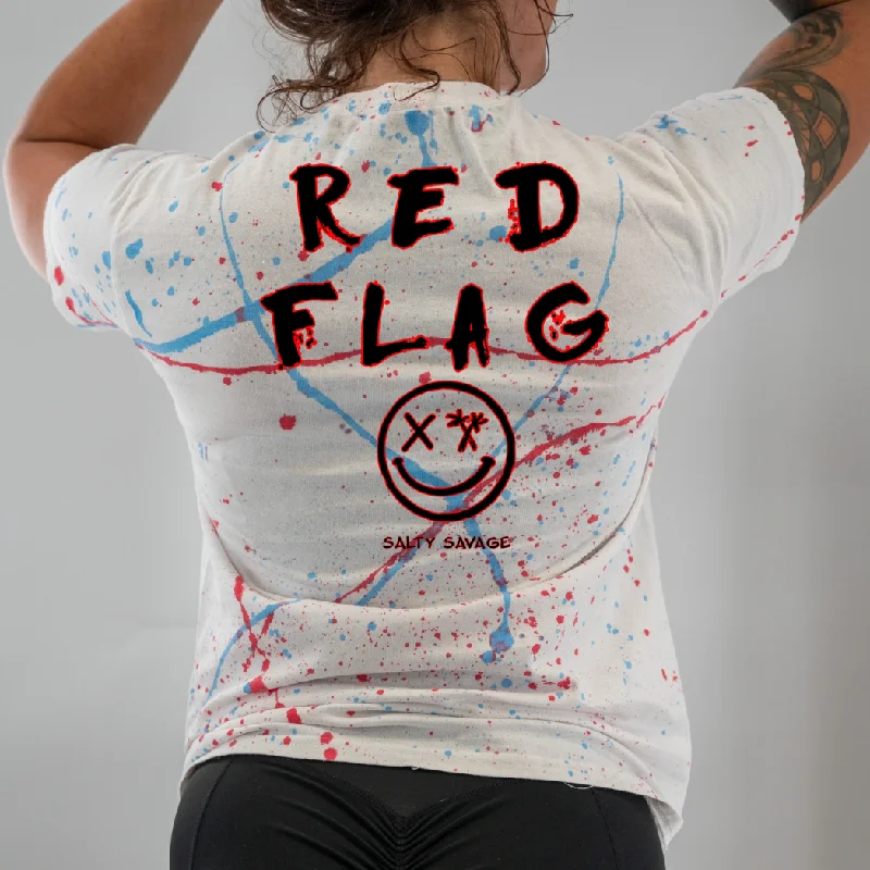 Salty Savage Unisex "RED FLAG" Paint Splatter Tee | V2 Satin Blend Silk Blend Wool Blend