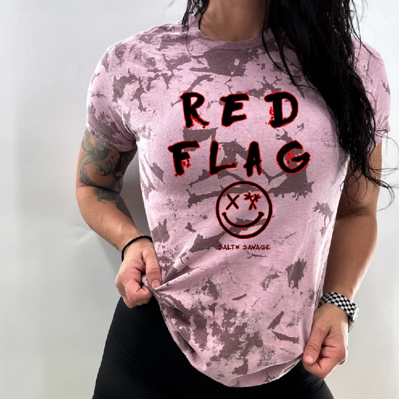 Salty Savage Unisex “RED FLAG” Tie Dye Tee | Mauve Print Jacquard Patchwork