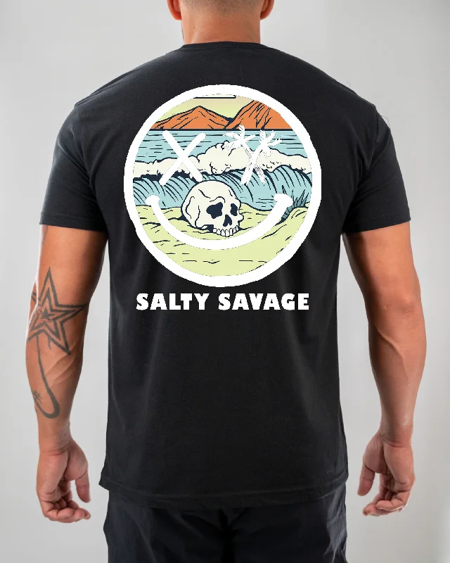 Salty Savage Unisex "Spliced Smile Beach Skull" Tee Cozy Warm Stylish