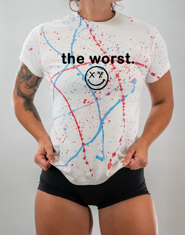 Salty Savage Unisex "the worst" Paint Splatter Tee Silk Blend Satin Velvet